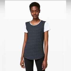 Lululemon Love Crew III Short Sleeve Heathered Black and White Stripes